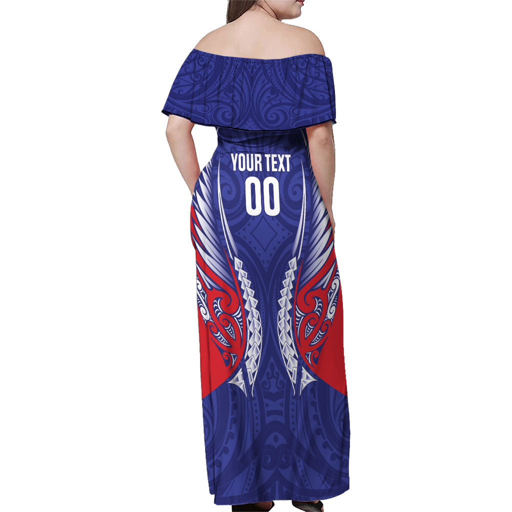 Tasman Bay 2026 Rugby Custom Family Matching Off Shoulder Maxi Dress and Hawaiian Shirt NZ Maori Silver Fern LT14 - Polynesian Pride