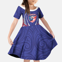 Tasman Bay 2026 Rugby Custom Family Matching Puletasi and Hawaiian Shirt NZ Maori Silver Fern LT14 Daughter's Dress Blue - Polynesian Pride