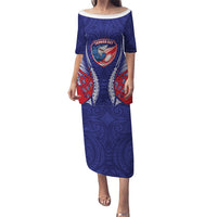 Tasman Bay 2026 Rugby Custom Family Matching Puletasi and Hawaiian Shirt NZ Maori Silver Fern LT14 Mom's Dress Blue - Polynesian Pride