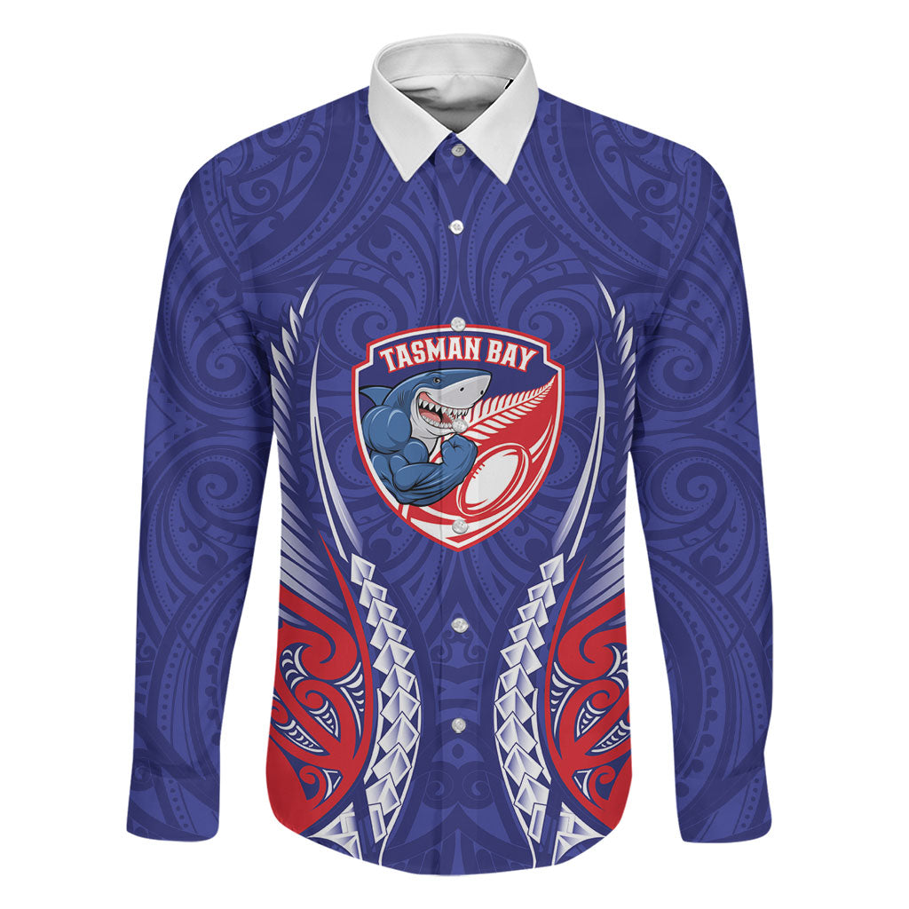 Tasman Bay 2026 Rugby Custom Family Matching Summer Maxi Dress and Hawaiian Shirt NZ Maori Silver Fern LT14 Dad's Shirt - Long Sleeve Blue - Polynesian Pride
