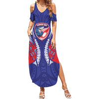 Tasman Bay 2026 Rugby Custom Family Matching Summer Maxi Dress and Hawaiian Shirt NZ Maori Silver Fern LT14 Mom's Dress Blue - Polynesian Pride