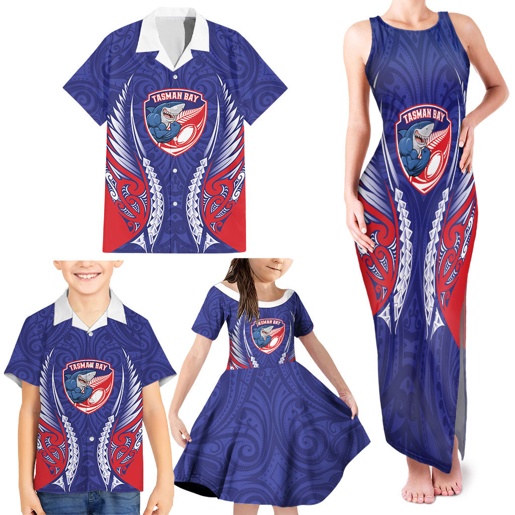 Tasman Bay 2026 Rugby Custom Family Matching Tank Maxi Dress and Hawaiian Shirt NZ Maori Silver Fern LT14 - Polynesian Pride
