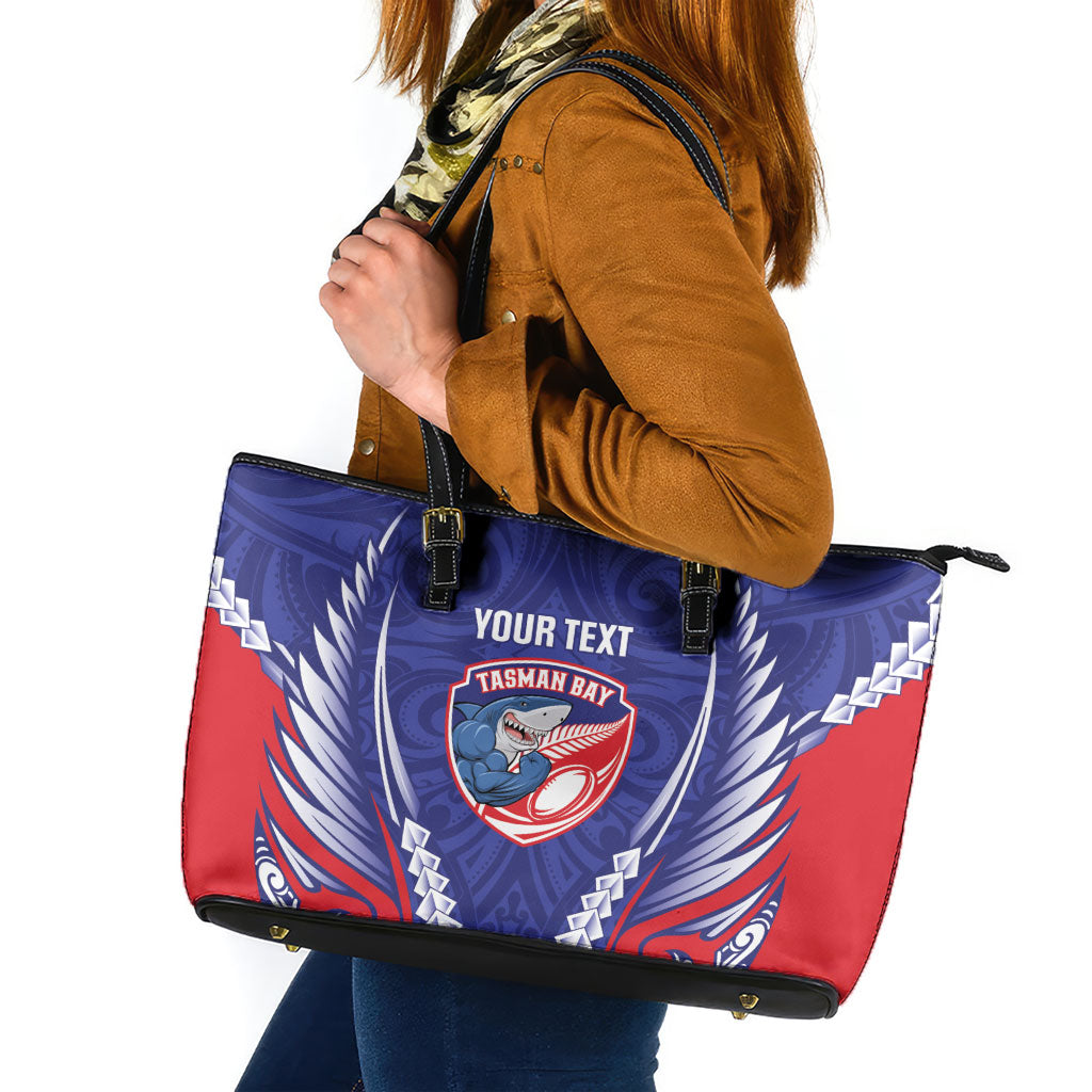 Tasman Bay 2026 Rugby Custom Leather Tote Bag NZ Maori Silver Fern LT14 Blue - Polynesian Pride