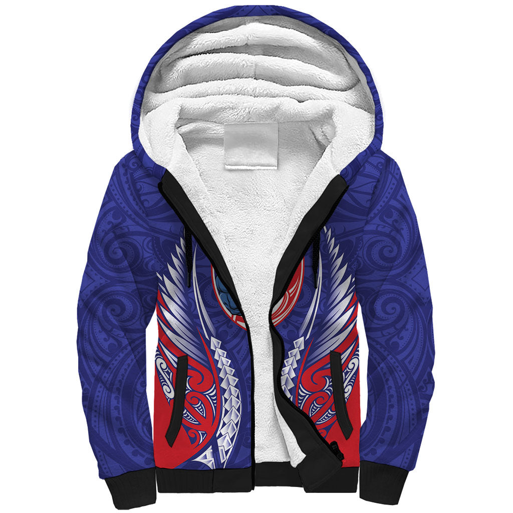 Tasman Bay 2026 Rugby Custom Sherpa Hoodie NZ Maori Silver Fern LT14 Unisex Blue - Polynesian Pride