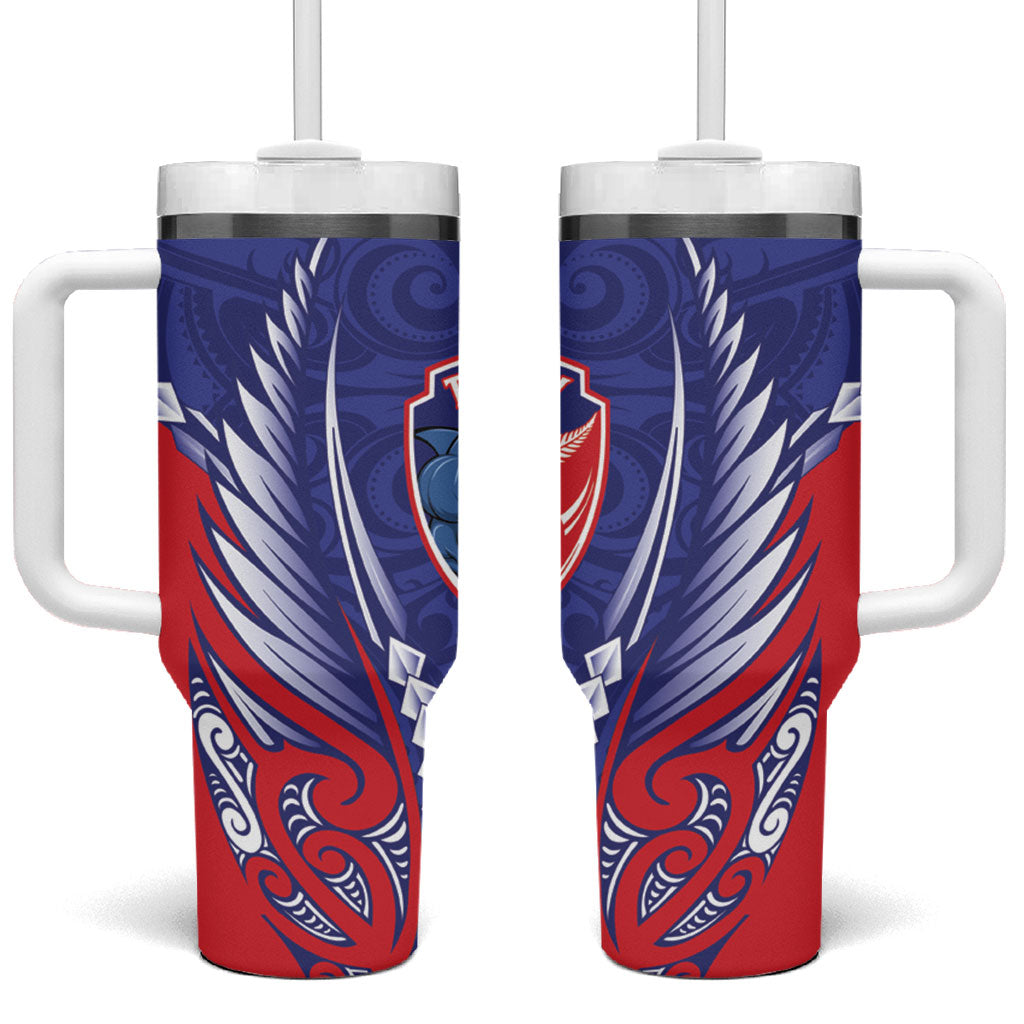 Tasman Bay 2026 Rugby Custom Tumbler With Handle NZ Maori Silver Fern LT14 One Size: 40 oz Blue - Polynesian Pride