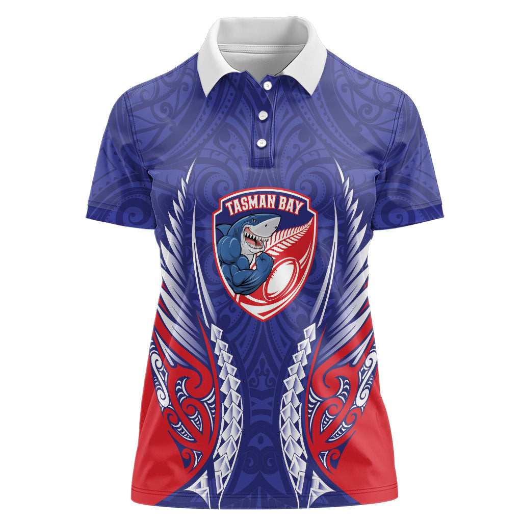 Tasman Bay 2026 Rugby Custom Women Polo Shirt NZ Maori Silver Fern LT14 Female Blue - Polynesian Pride