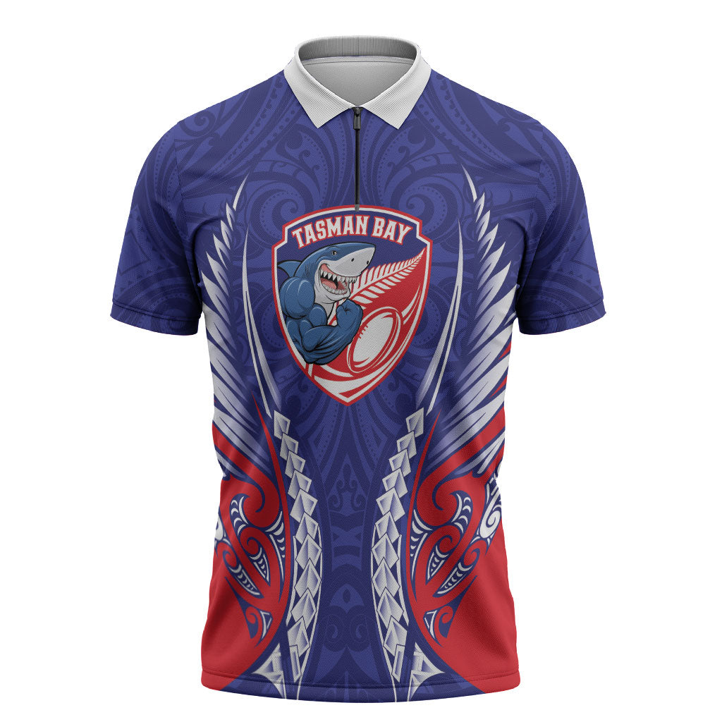 Tasman Bay 2026 Rugby Custom Zipper Polo Shirt NZ Maori Silver Fern