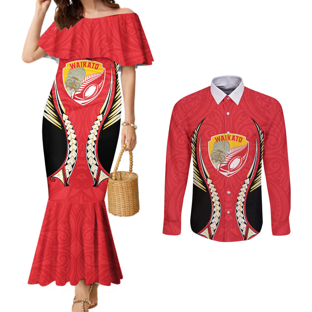 Waikato 2026 Rugby Custom Couples Matching Mermaid Dress and Long Sleeve Button Shirt NZ Maori Silver Fern