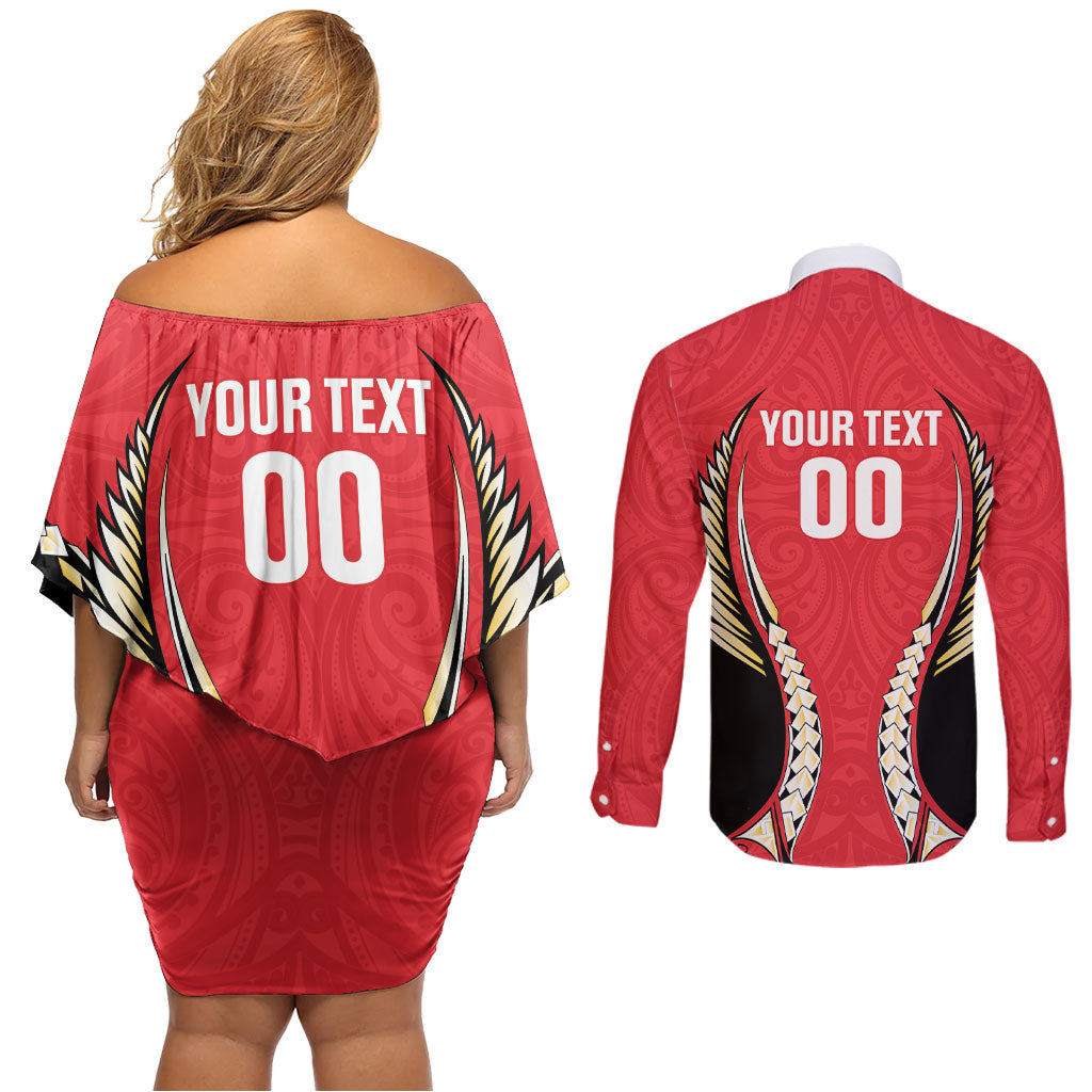 Waikato 2026 Rugby Custom Couples Matching Off Shoulder Short Dress and Long Sleeve Button Shirt NZ Maori Silver Fern LT14 - Polynesian Pride