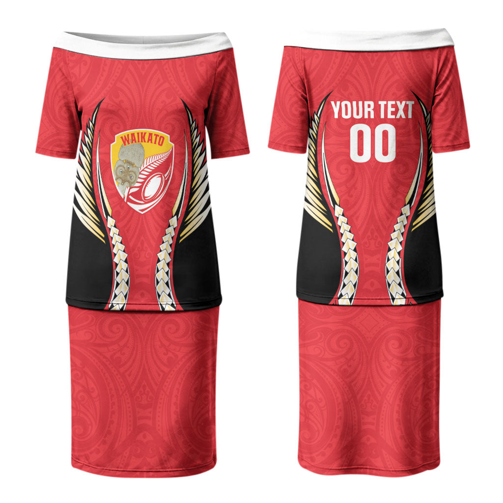 Waikato 2026 Rugby Custom Couples Matching Puletasi and Long Sleeve Button Shirt NZ Maori Silver Fern LT14 - Polynesian Pride