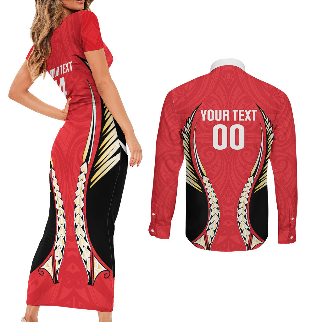 Waikato 2026 Rugby Custom Couples Matching Short Sleeve Bodycon Dress and Long Sleeve Button Shirt NZ Maori Silver Fern LT14 - Polynesian Pride