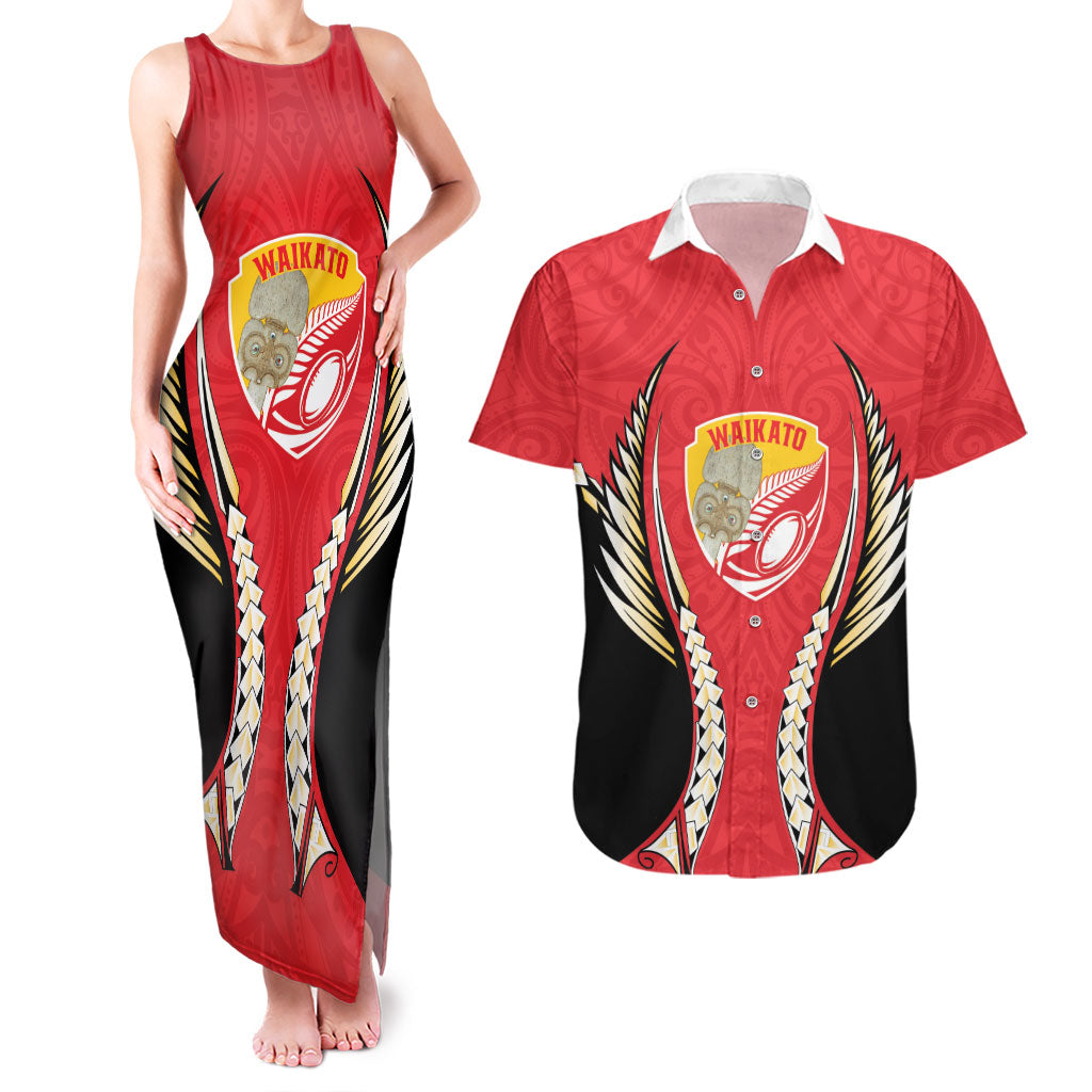Waikato 2026 Rugby Custom Couples Matching Tank Maxi Dress and Hawaiian Shirt NZ Maori Silver Fern