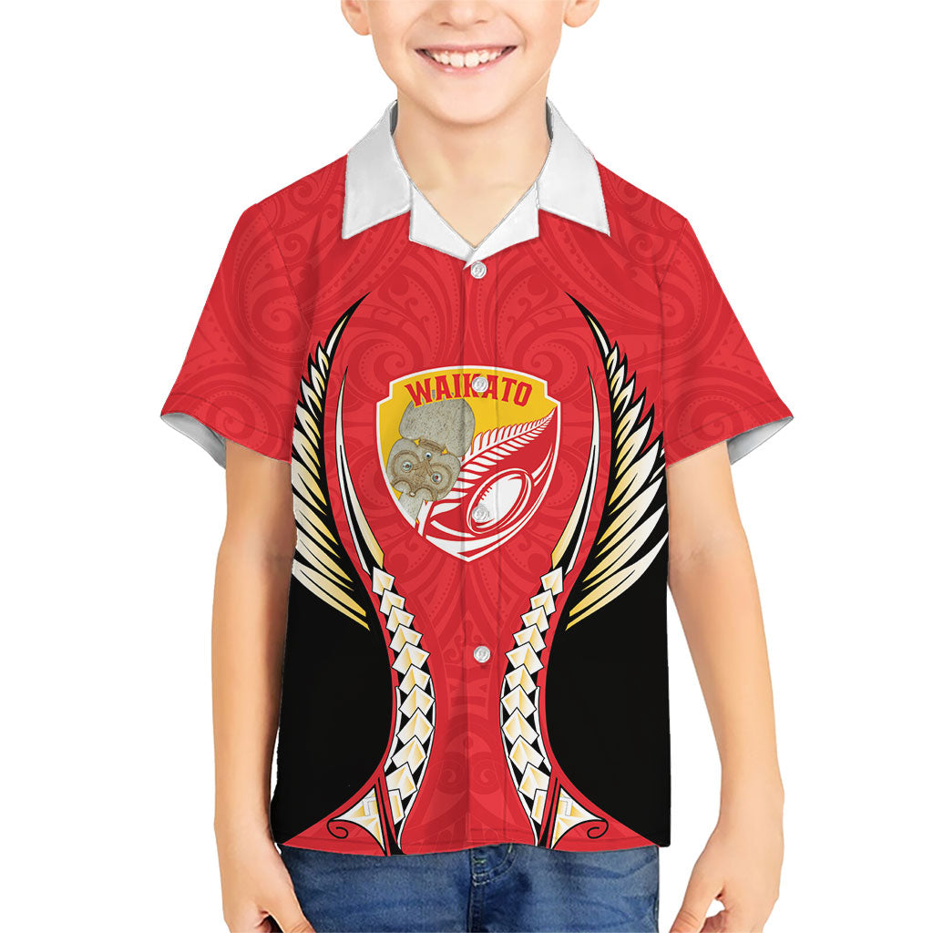 Waikato 2026 Rugby Custom Family Matching Off Shoulder Maxi Dress and Hawaiian Shirt NZ Maori Silver Fern LT14 Son's Shirt Red - Polynesian Pride