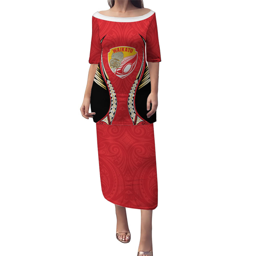 Waikato 2026 Rugby Custom Family Matching Puletasi and Hawaiian Shirt NZ Maori Silver Fern LT14 Mom's Dress Red - Polynesian Pride