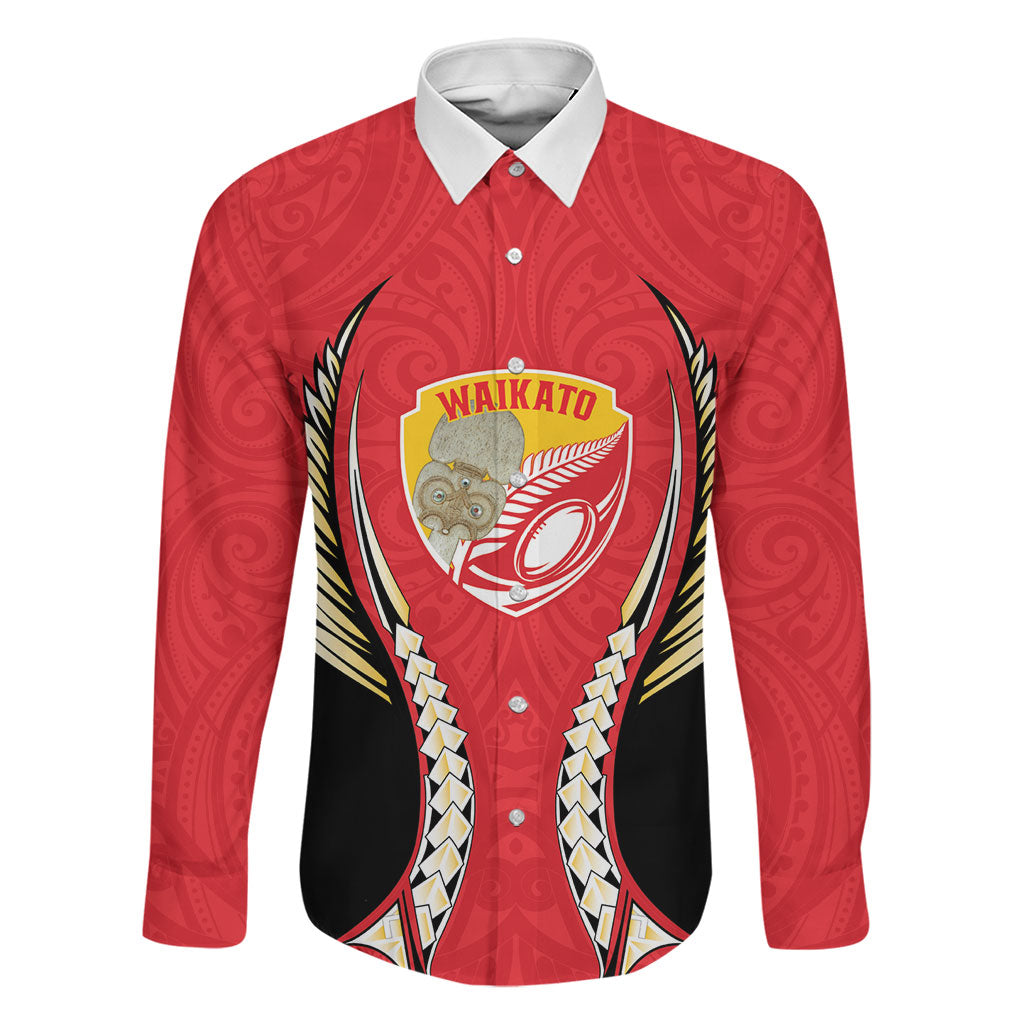 Waikato 2026 Rugby Custom Family Matching Short Sleeve Bodycon Dress and Hawaiian Shirt NZ Maori Silver Fern LT14 Dad's Shirt - Long Sleeve Red - Polynesian Pride