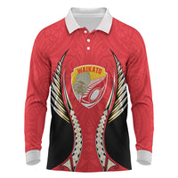 Waikato 2026 Rugby Custom Long Sleeve Polo Shirt NZ Maori Silver Fern LT14 Red - Polynesian Pride
