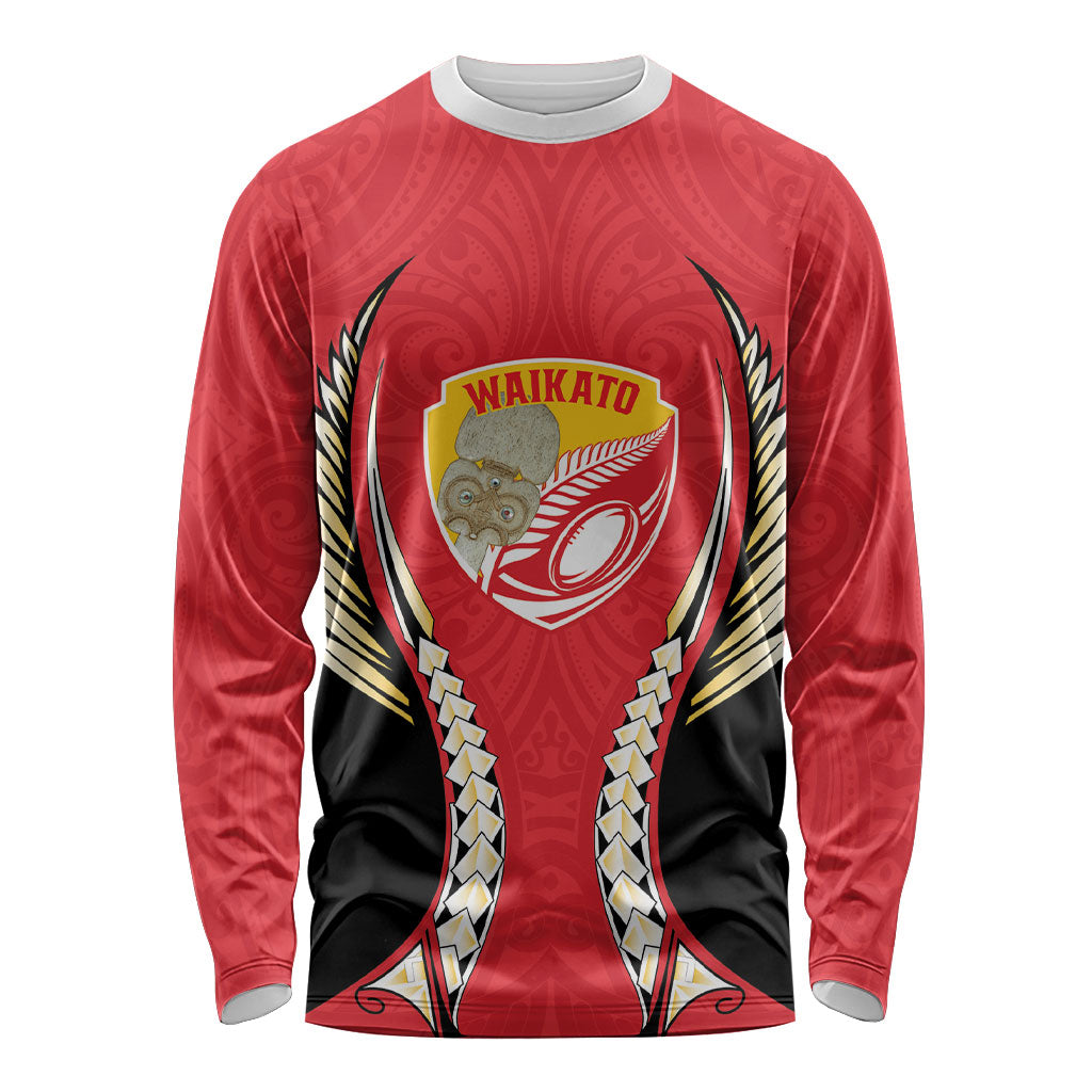 Waikato 2026 Rugby Custom Long Sleeve Shirt NZ Maori Silver Fern LT14 Unisex Red - Polynesian Pride