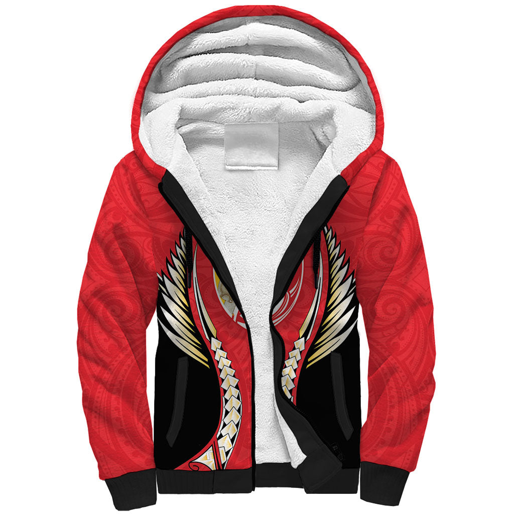 Waikato 2026 Rugby Custom Sherpa Hoodie NZ Maori Silver Fern LT14 Unisex Red - Polynesian Pride