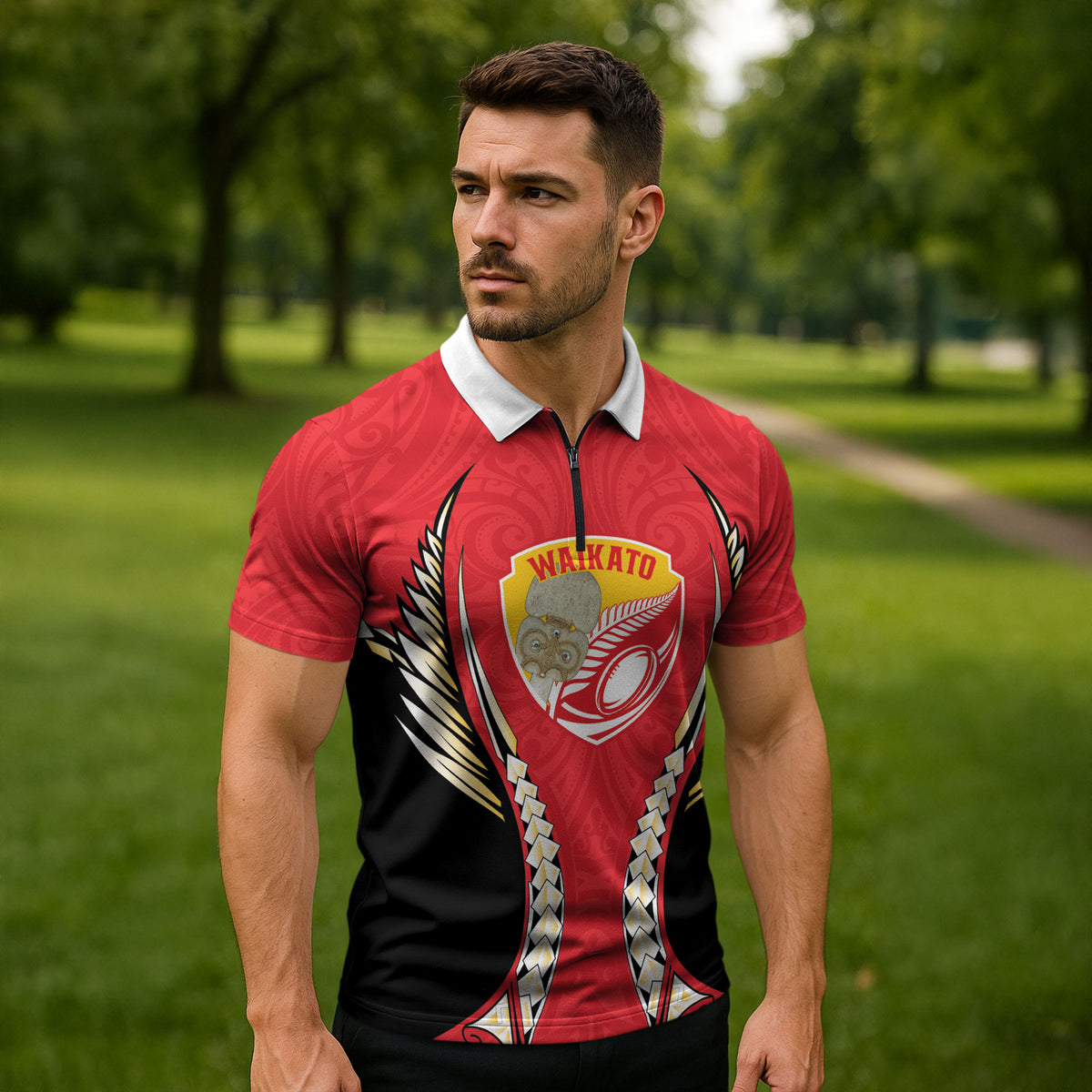 Waikato 2026 Rugby Custom Zipper Polo Shirt NZ Maori Silver Fern LT14 - Polynesian Pride