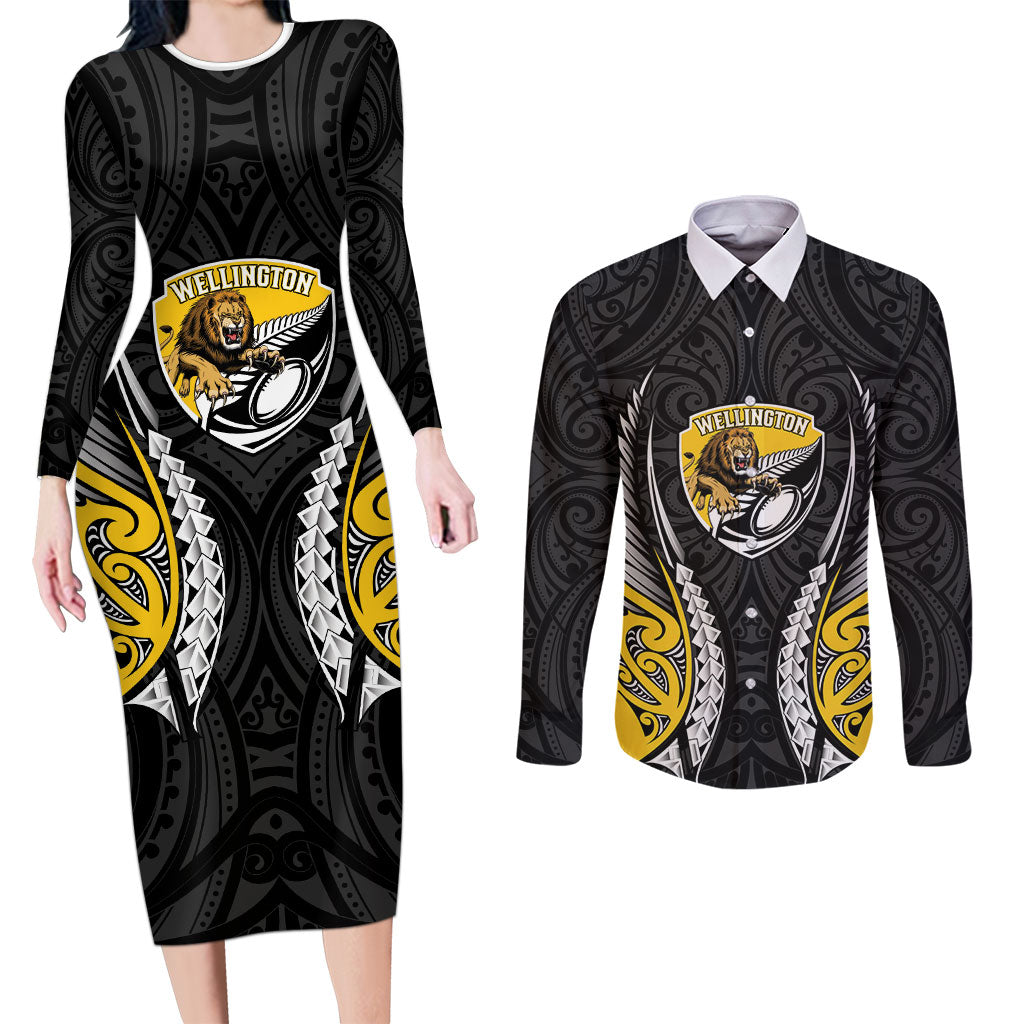 Wellington 2026 Rugby Custom Couples Matching Long Sleeve Bodycon Dress and Long Sleeve Button Shirt NZ Maori Silver Fern