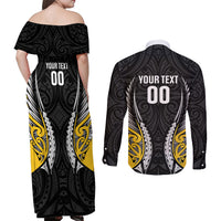 Wellington 2026 Rugby Custom Couples Matching Off Shoulder Maxi Dress and Long Sleeve Button Shirt NZ Maori Silver Fern