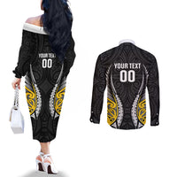 Wellington 2026 Rugby Custom Couples Matching Off The Shoulder Long Sleeve Dress and Long Sleeve Button Shirt NZ Maori Silver Fern LT14 - Polynesian Pride