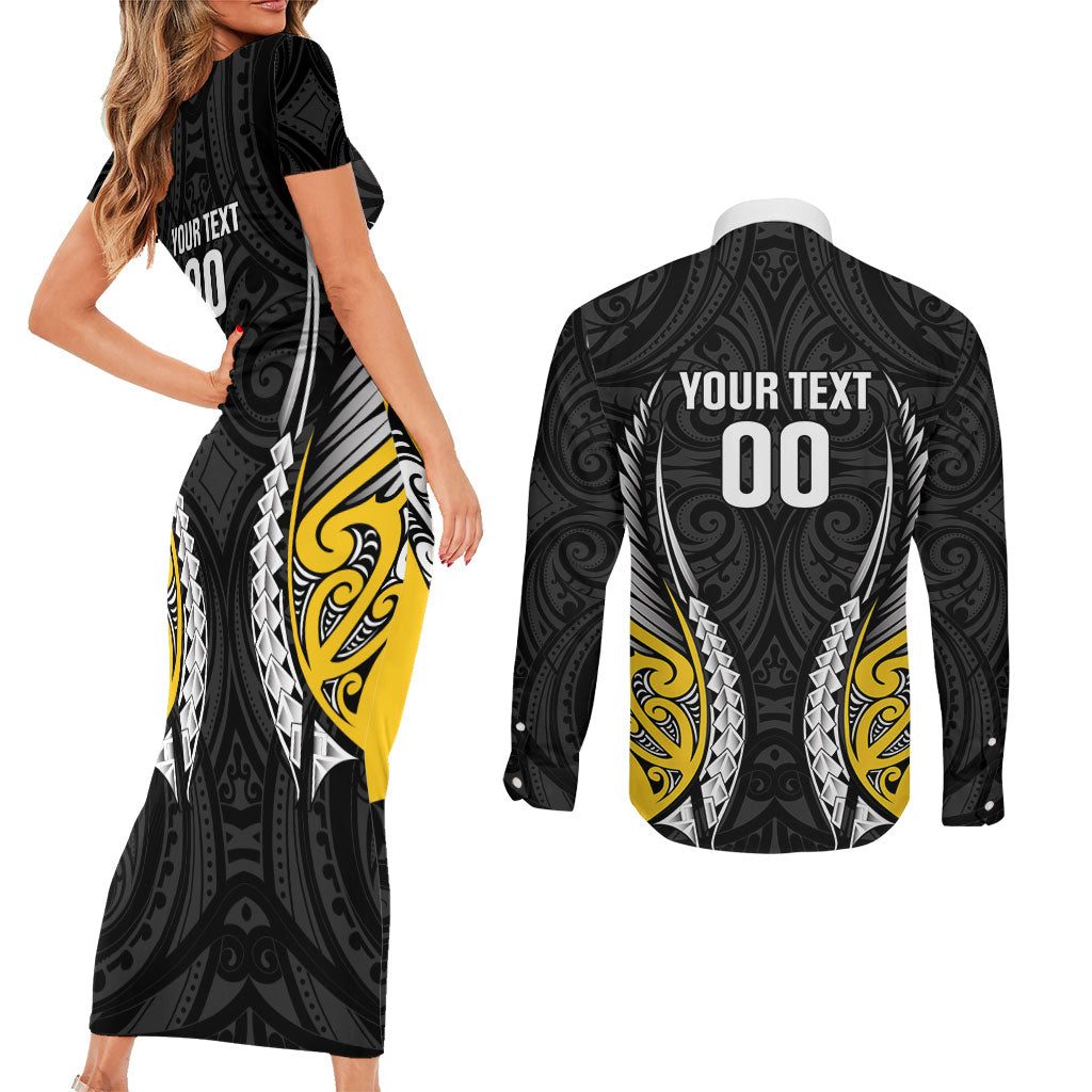 Wellington 2026 Rugby Custom Couples Matching Short Sleeve Bodycon Dress and Long Sleeve Button Shirt NZ Maori Silver Fern LT14 - Polynesian Pride