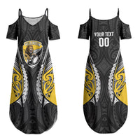Wellington 2026 Rugby Custom Couples Matching Summer Maxi Dress and Long Sleeve Button Shirt NZ Maori Silver Fern LT14 - Polynesian Pride