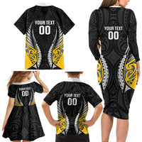 Wellington 2026 Rugby Custom Family Matching Long Sleeve Bodycon Dress and Hawaiian Shirt NZ Maori Silver Fern LT14 - Polynesian Pride