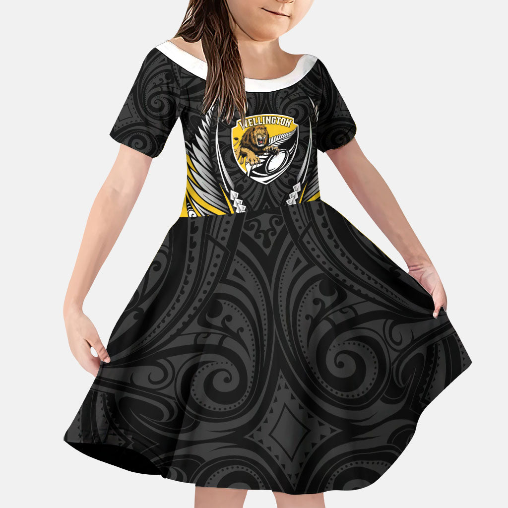 Wellington 2026 Rugby Custom Family Matching Mermaid Dress and Hawaiian Shirt NZ Maori Silver Fern LT14 Daughter's Dress Black - Polynesian Pride