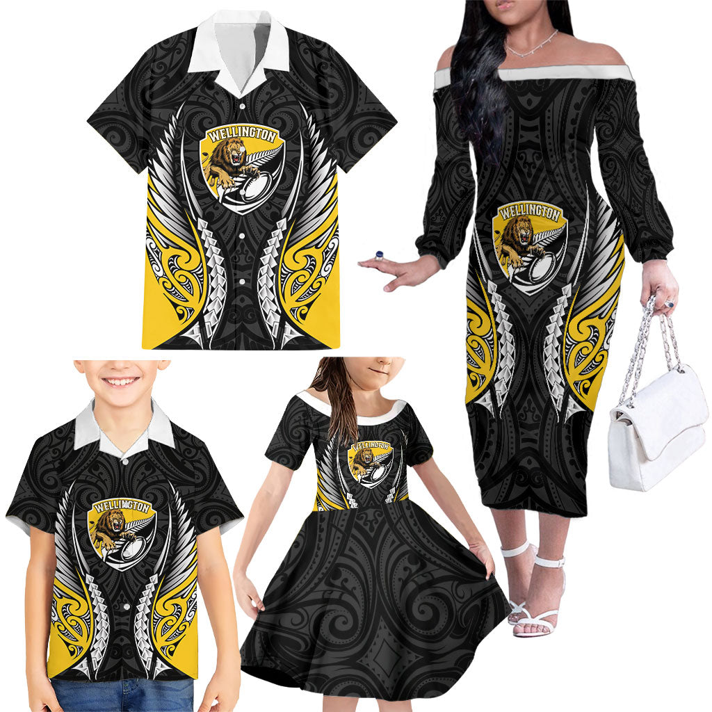 Wellington 2026 Rugby Custom Family Matching Off The Shoulder Long Sleeve Dress and Hawaiian Shirt NZ Maori Silver Fern
