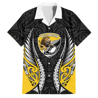 Wellington 2026 Rugby Custom Family Matching Off The Shoulder Long Sleeve Dress and Hawaiian Shirt NZ Maori Silver Fern LT14 Dad's Shirt - Short Sleeve Black - Polynesian Pride