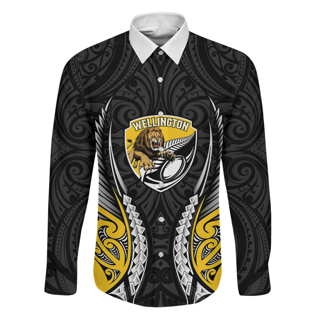 Wellington 2026 Rugby Custom Family Matching Off Shoulder Short Dress and Hawaiian Shirt NZ Maori Silver Fern LT14 Dad's Shirt - Long Sleeve Black - Polynesian Pride