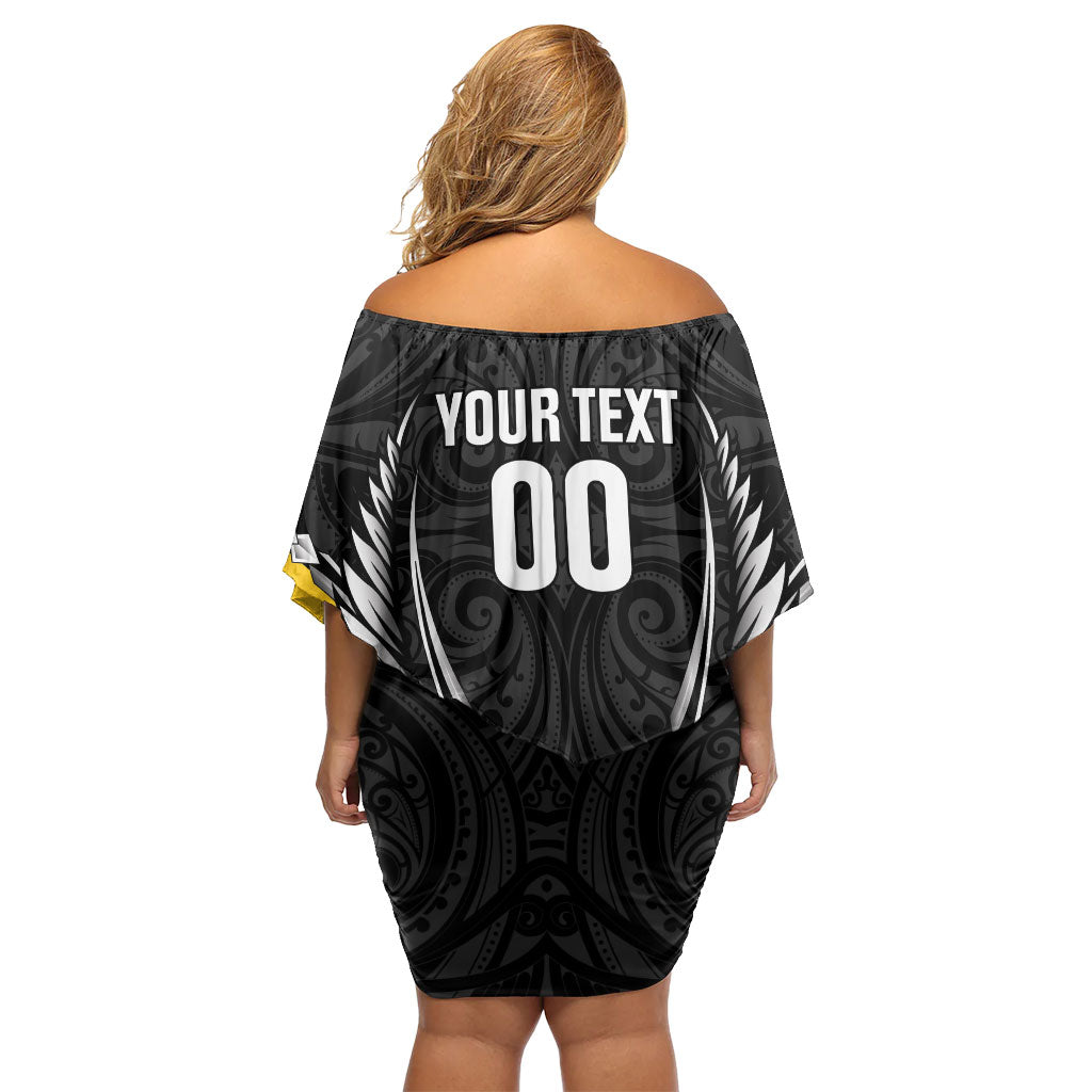 Wellington 2026 Rugby Custom Family Matching Off Shoulder Short Dress and Hawaiian Shirt NZ Maori Silver Fern LT14 - Polynesian Pride