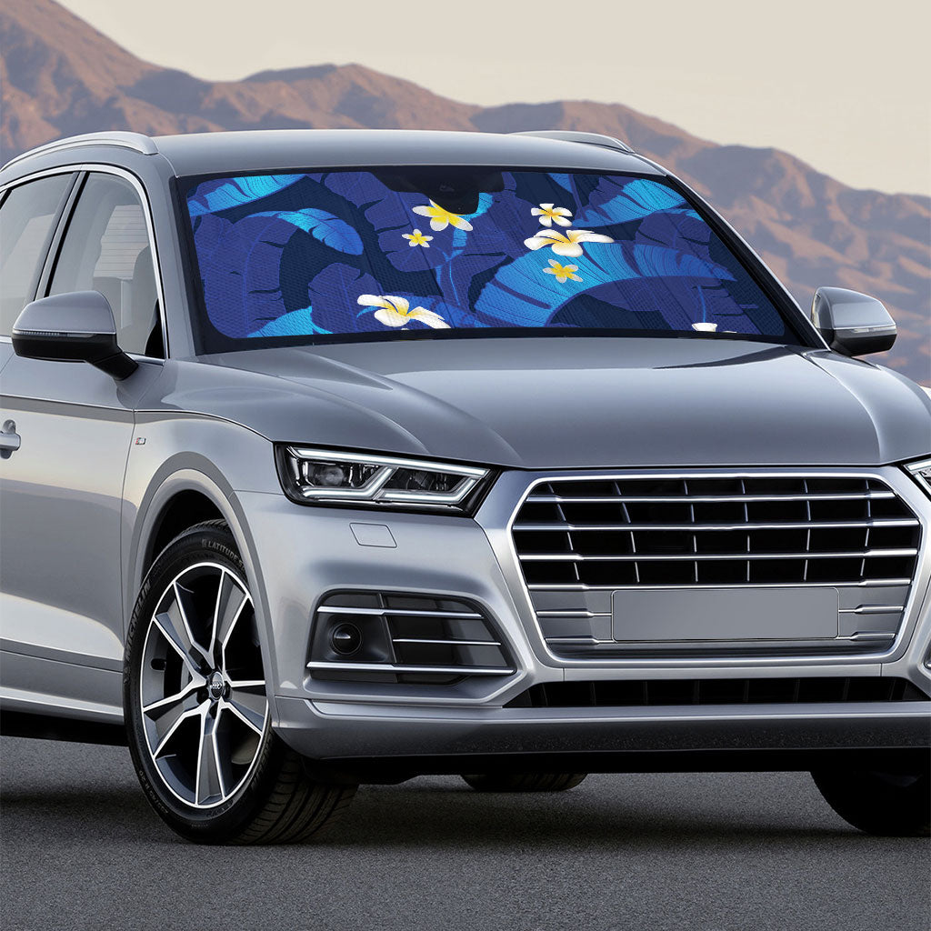 Teal Purple Banana Leaf Hawaii Auto Sun Shade Lau Maia Plumeria Tropical Summer Vibes LT14 - Polynesian Pride