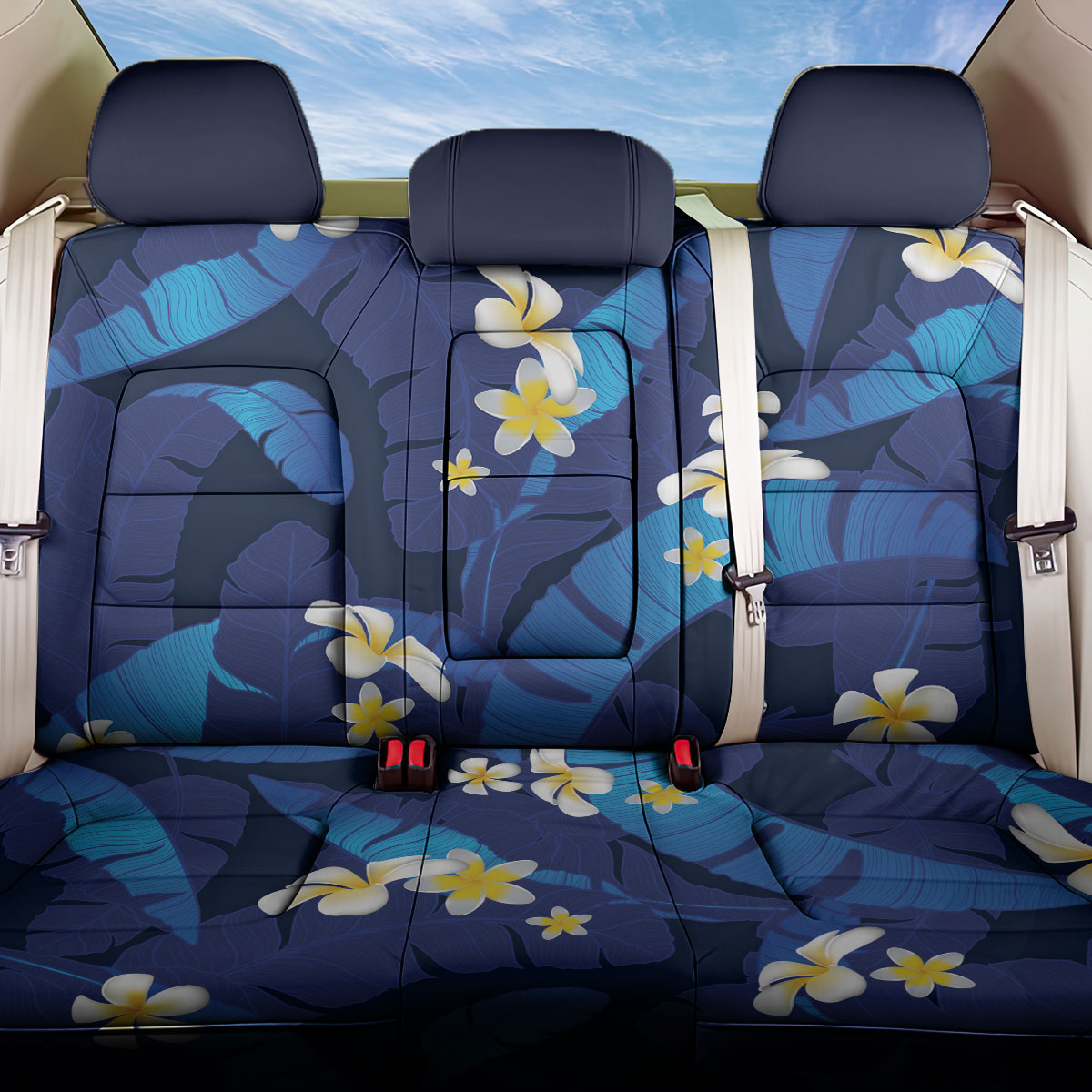 Teal Purple Banana Leaf Hawaii Back Car Seat Cover Lau Maia Plumeria Tropical Summer Vibes LT14 One Size Teal Purple - Polynesian Pride