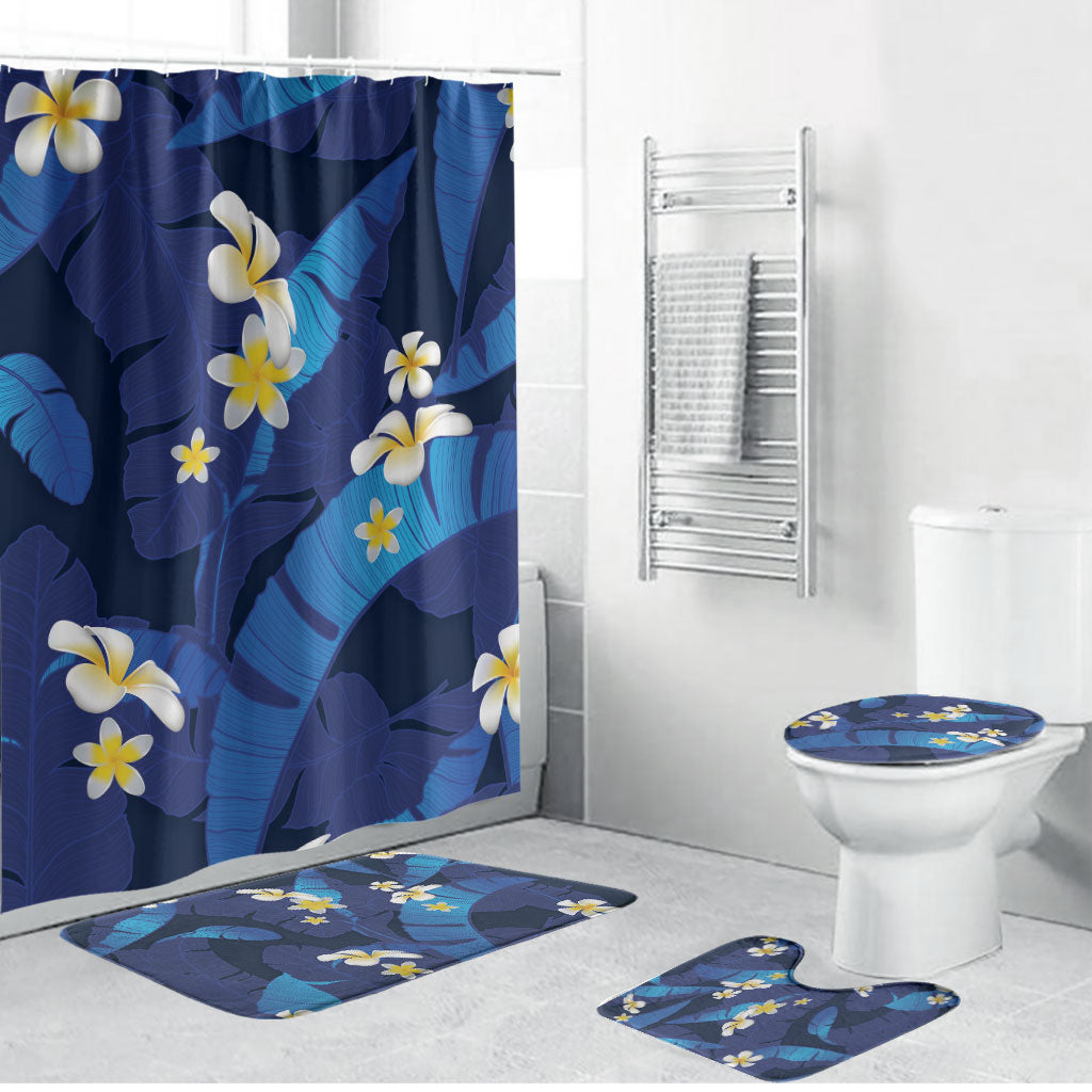 Teal Purple Banana Leaf Hawaii Bathroom Set Lau Maia Plumeria Tropical Summer Vibes LT14 Bathroom Set (4 pcs) Teal Purple - Polynesian Pride
