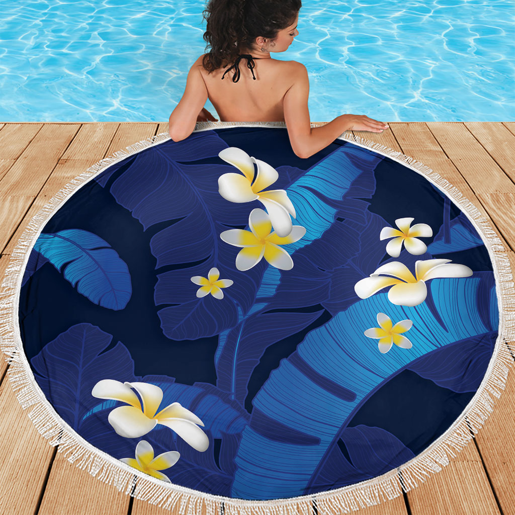 Teal Purple Banana Leaf Hawaii Beach Blanket Lau Maia Plumeria Tropical Summer Vibes LT14 - Polynesian Pride