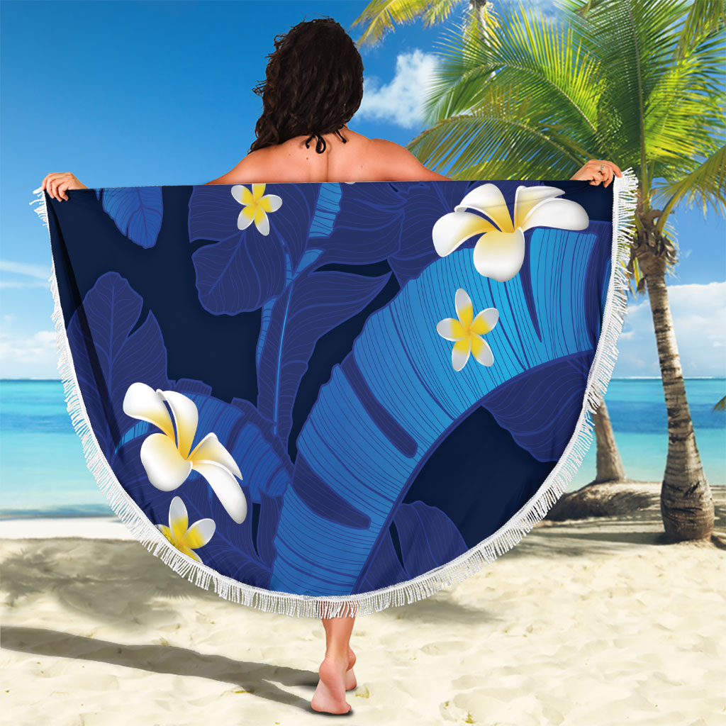 Teal Purple Banana Leaf Hawaii Beach Blanket Lau Maia Plumeria Tropical Summer Vibes LT14 - Polynesian Pride