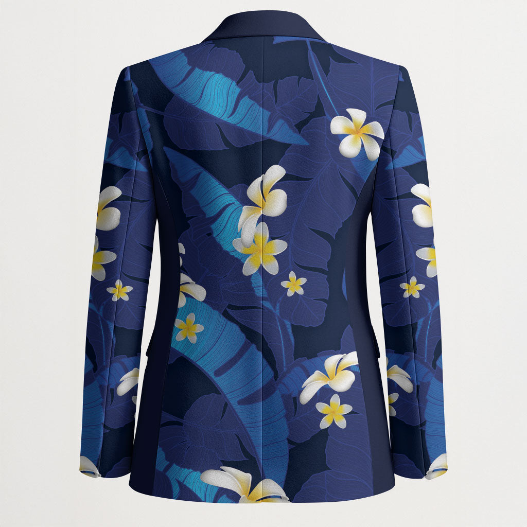 Teal Purple Banana Leaf Hawaii Blazer Lau Maia Plumeria Tropical Summer Vibes LT14 - Polynesian Pride
