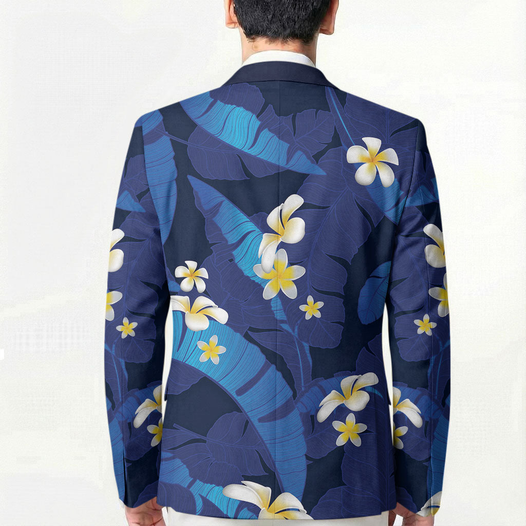 Teal Purple Banana Leaf Hawaii Blazer Lau Maia Plumeria Tropical Summer Vibes LT14 - Polynesian Pride