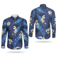 Teal Purple Banana Leaf Hawaii Couples Matching Off Shoulder Maxi Dress and Long Sleeve Button Shirt Lau Maia Plumeria Tropical Summer Vibes LT14 - Polynesian Pride