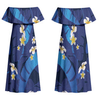 Teal Purple Banana Leaf Hawaii Couples Matching Off Shoulder Maxi Dress and Long Sleeve Button Shirt Lau Maia Plumeria Tropical Summer Vibes LT14 - Polynesian Pride