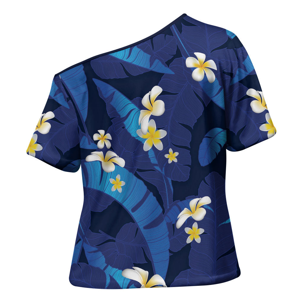 Teal Purple Banana Leaf Hawaii Cross Shoulder Shirt Lau Maia Plumeria Tropical Summer Vibes LT14 - Polynesian Pride