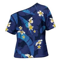 Teal Purple Banana Leaf Hawaii Cross Shoulder Shirt Lau Maia Plumeria Tropical Summer Vibes LT14 - Polynesian Pride
