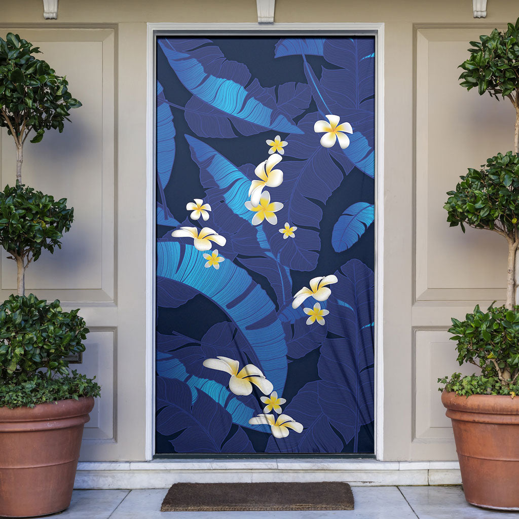Teal Purple Banana Leaf Hawaii Door Cover Lau Maia Plumeria Tropical Summer Vibes LT14 Teal Purple - Polynesian Pride