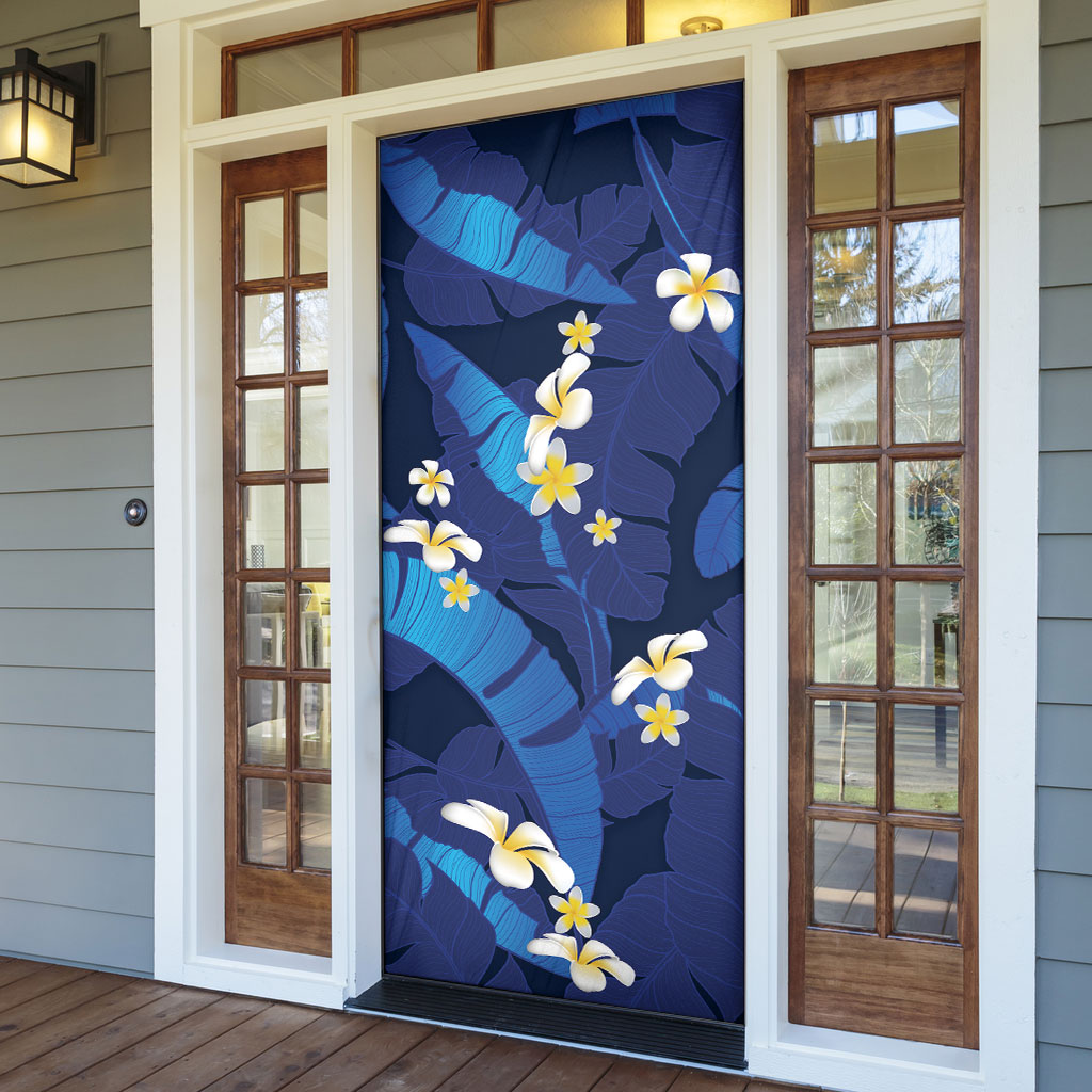 Teal Purple Banana Leaf Hawaii Door Cover Lau Maia Plumeria Tropical Summer Vibes LT14 - Polynesian Pride