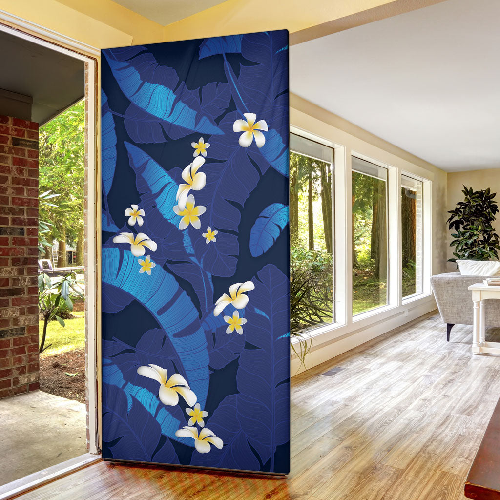 Teal Purple Banana Leaf Hawaii Door Cover Lau Maia Plumeria Tropical Summer Vibes LT14 - Polynesian Pride