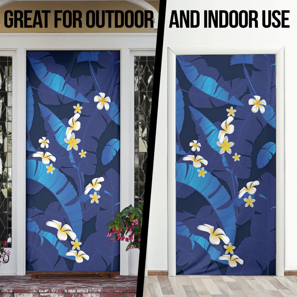 Teal Purple Banana Leaf Hawaii Door Cover Lau Maia Plumeria Tropical Summer Vibes LT14 - Polynesian Pride