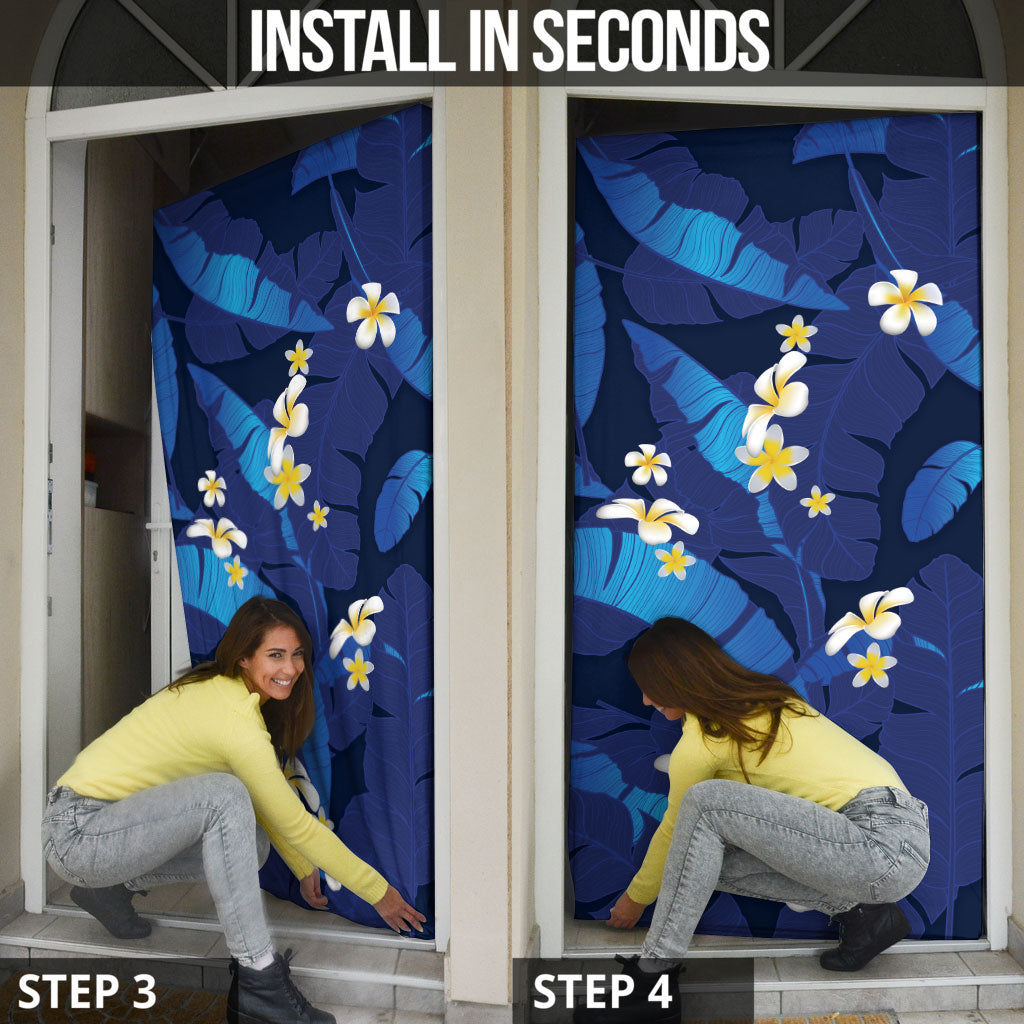 Teal Purple Banana Leaf Hawaii Door Cover Lau Maia Plumeria Tropical Summer Vibes LT14 - Polynesian Pride